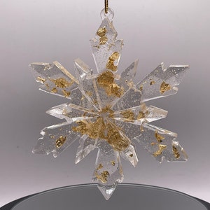 Snowflake Christmas ornament clear resin with gold flake