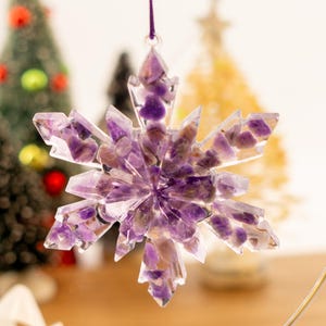 Amethyst Crystal Snowflake Holiday Ornament Hanging Decoration | Handcrafted From Real Gems and Resin