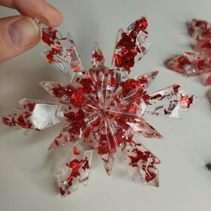 Epoxy Resin Snowflakes - blue, pink or red Glitter Ornaments
