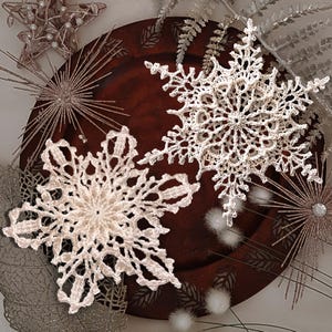 3 relief snowflakes crochet pattern EN/DE: PDF Christmas tree ornaments, Christmas decoration, ice crystal lace, Christmas gift ecological
