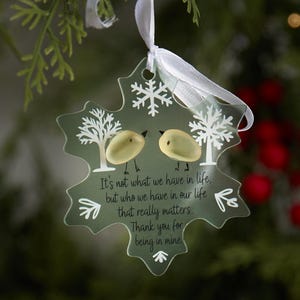 Snowflake Real Sea Glass Friendship Ornament, Christmas Tree Hanging Decoration, Best Friend Gift or Decor, Thank You Keepsake